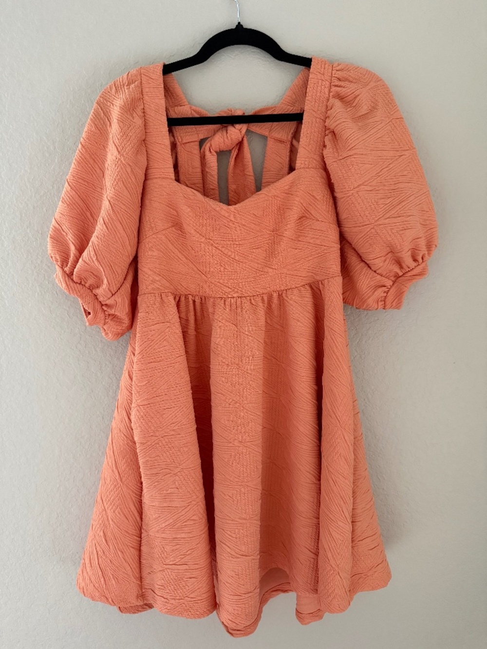 Free People Marina Mini Dress Rust Orange Puff Sleeve Tie Back